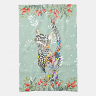 Beautiful Floral Cat Kitten Kitchen Towel