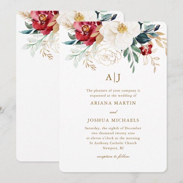 Beautiful Floral Christmas Wedding Invitation (Front/Back)