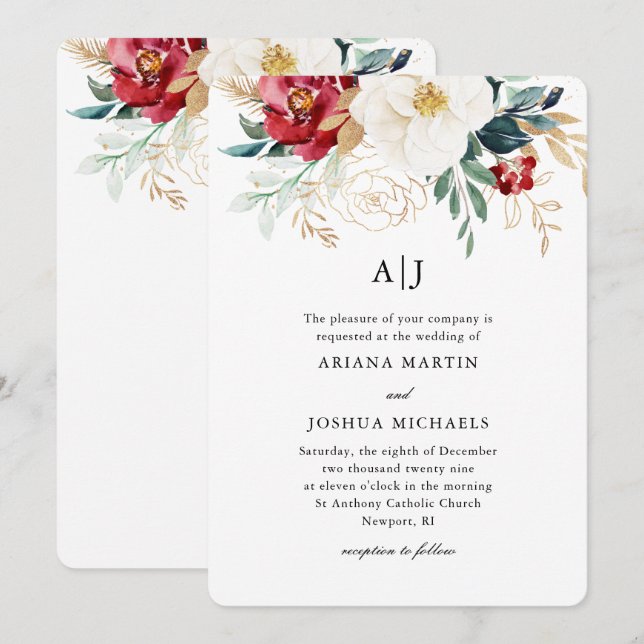 Beautiful Floral Christmas Wedding Invitation (Front/Back)