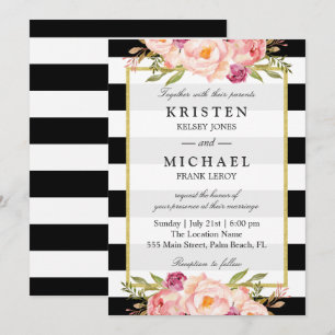 Beautiful Floral Classy Stripes Formal Wedding Invitation