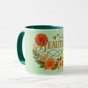 Beautiful Floral Coffee Mug Elegant Gold & Orange