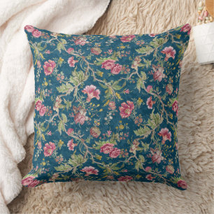 Beautiful Floral Colourful Flowers Blue Background Cushion