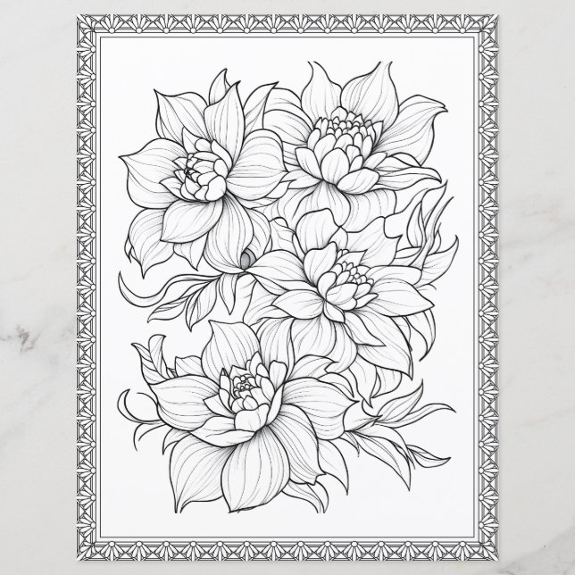 Beautiful Floral Colouring Page Scrapbook Paper (Front)