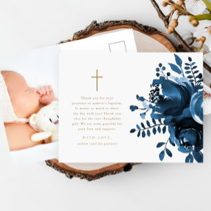 Beautiful Floral Cross Baptism Photo Thank You Postcard
