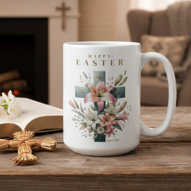 Beautiful Floral Cross Christian Easter Coffee Mug (Beautiful Floral Cross Christian Easter Coffee Mug)