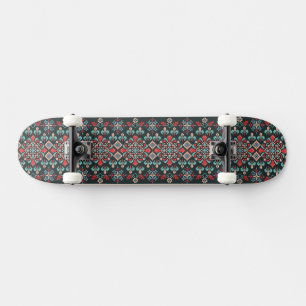 Beautiful Floral Cross Stitch Embroidery Pattern Skateboard