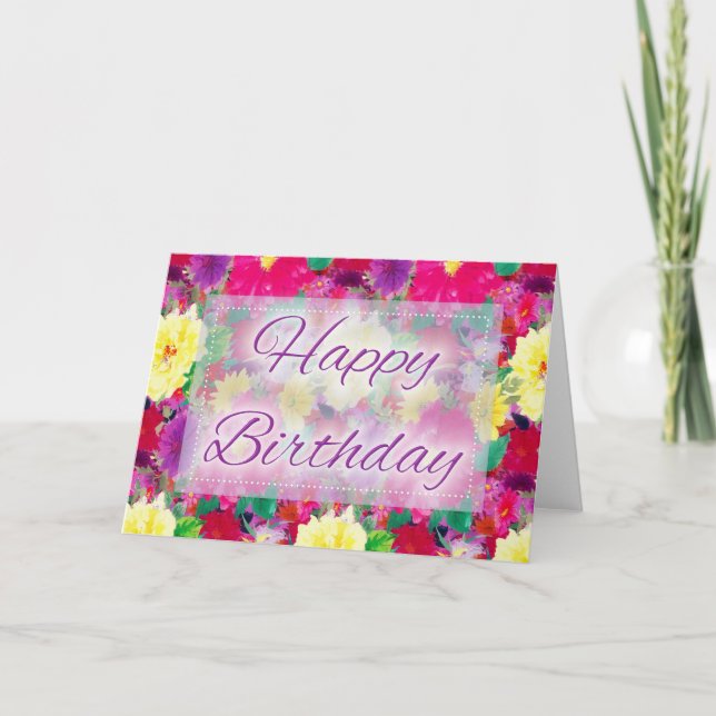 Beautiful Floral D2 Happy Birthday Card (Front)