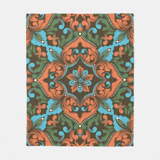 Beautiful floral Damask seamless pattern   Fleece Blanket (Front)