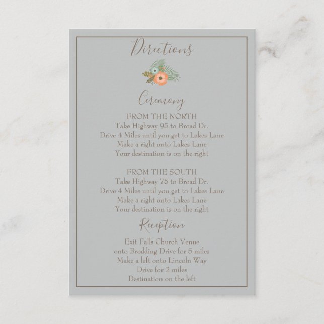 Beautiful Floral Directions Enclosure Card (Front)