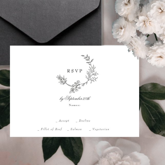 Beautiful Floral Double Monogram Sketched Wreath RSVP Card (Creator Uploaded)