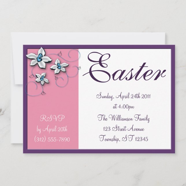 Beautiful Floral Easter Pink Holiday Invitations (Front)