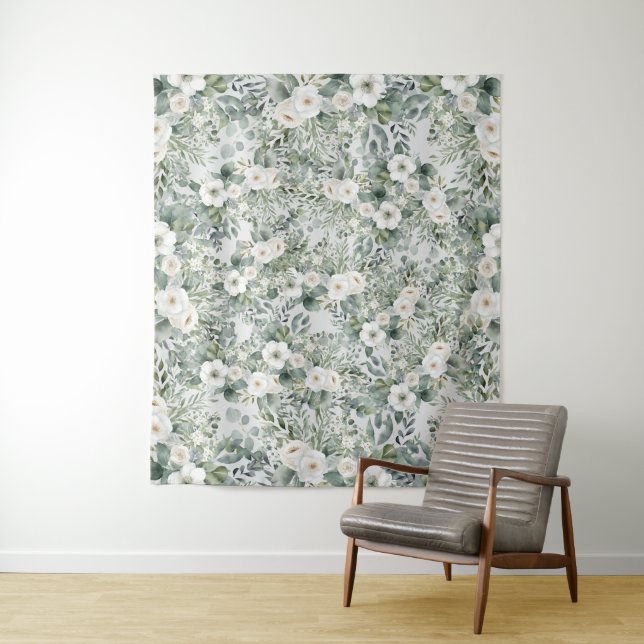 Beautiful Floral Eucalyptus Photo Backdrop Tapestry (In Situ)