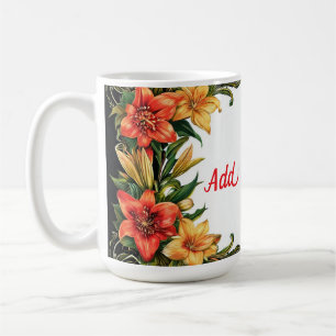 Beautiful Floral Frame with Red and Yellow Flowers Coffee Mug