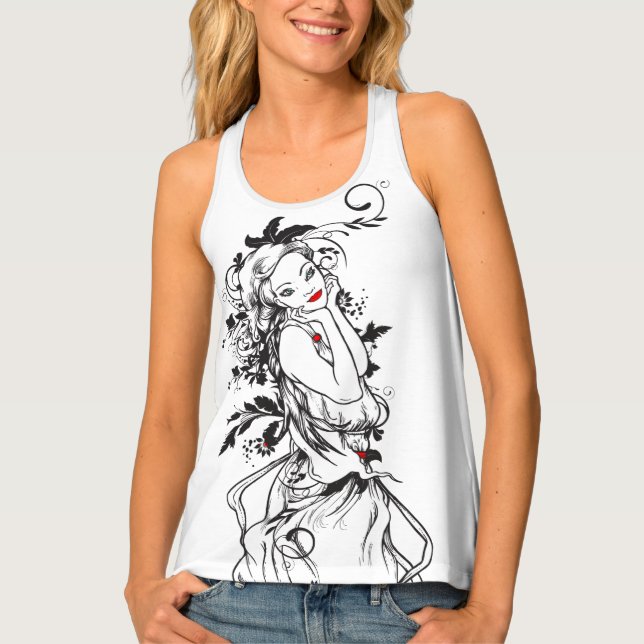 Beautiful Floral Girl With Red Lips Tank Top (Front)