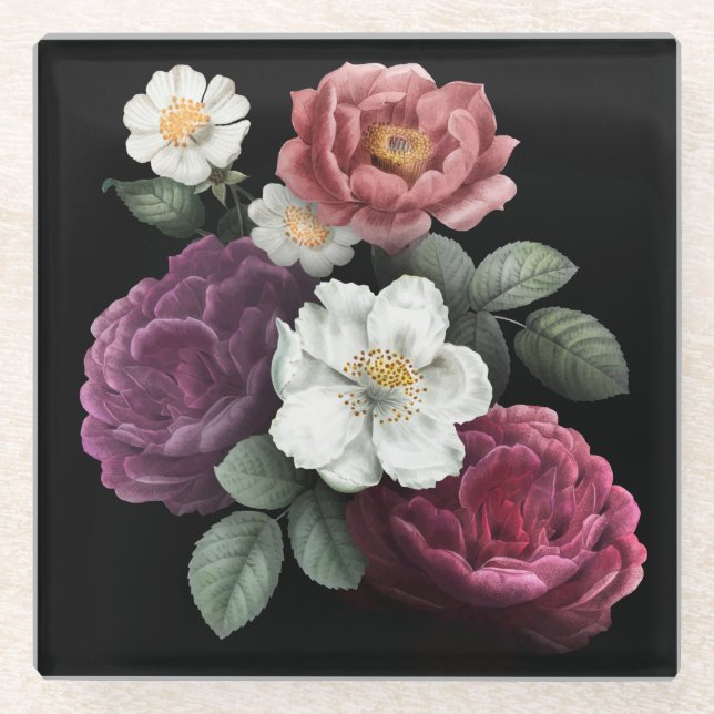 Beautiful Floral Glass Coaster (Front)