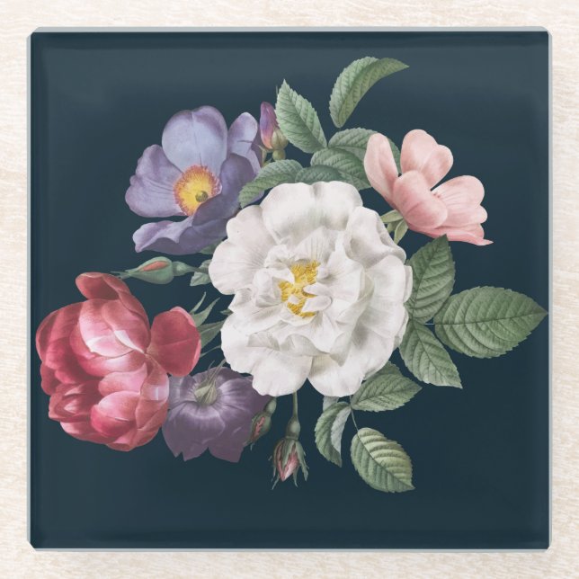 Beautiful Floral Glass Coaster (Front)