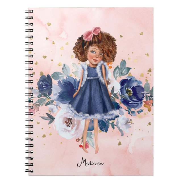 Beautiful Floral Gold Glitter Girl Daily Diary Notebook (Front)