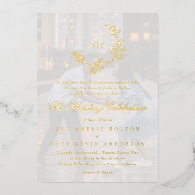 Beautiful Floral GOLD Monogram Photo Wedding (Front)