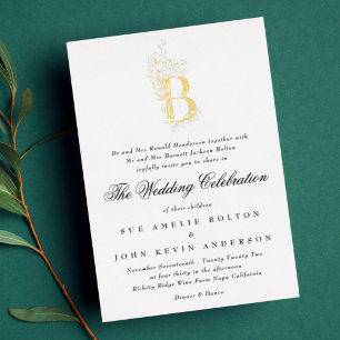 Beautiful Floral GOLD Monogram Sketched Wedding