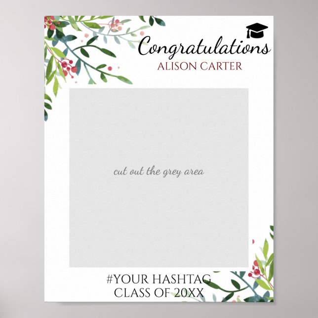 Beautiful Floral Graduation Party Photo Prop Poster (Front)