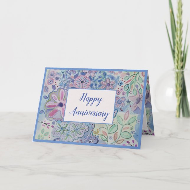 Beautiful Floral Happy Anniversary Card (Front)