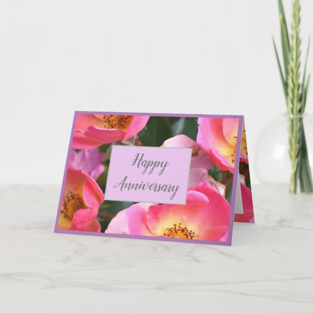 Beautiful Floral Happy Anniversary Card (Front)