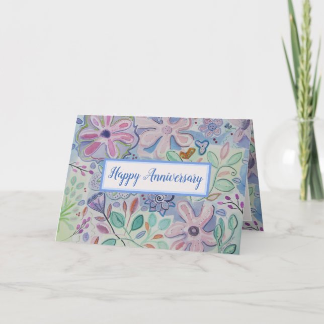Beautiful Floral Happy Anniversary Card (Front)