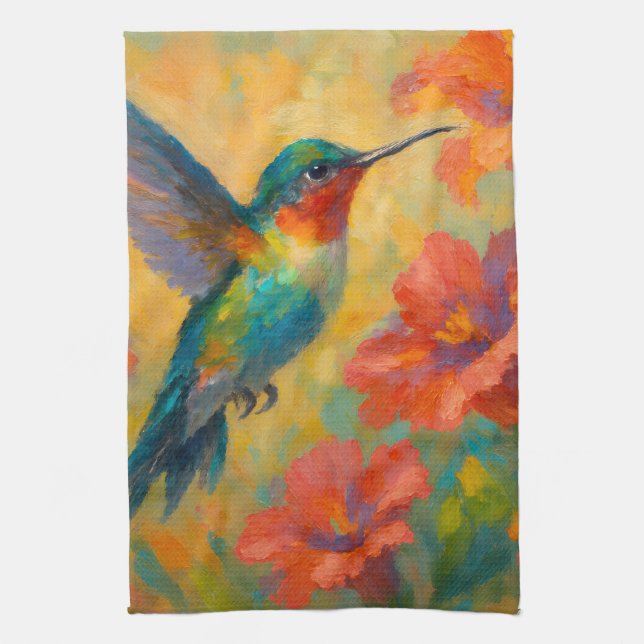 Beautiful Floral Hummingbird Kitchen Towel (Vertical)