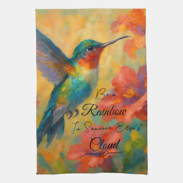 Beautiful Floral Hummingbird Kitchen Towel (Vertical)