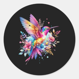 Beautiful Floral Hummingbird Spiritual Tie-dye Ear Classic Round Sticker