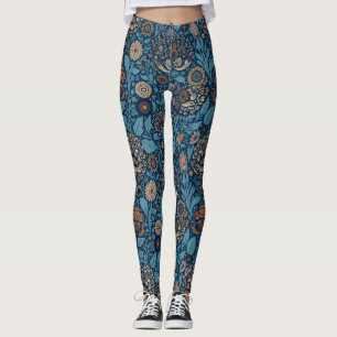 Beautiful Floral in Blue and Beige Leggings