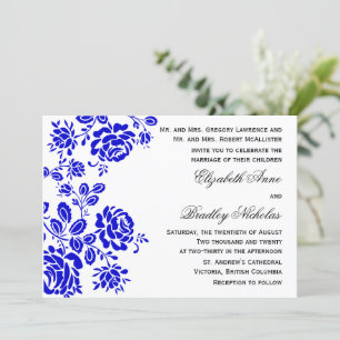 Beautiful Floral in Royal Blue Wedding Invitation
