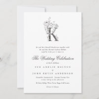 Beautiful Floral 'K' Monogram Sketched Wedding
