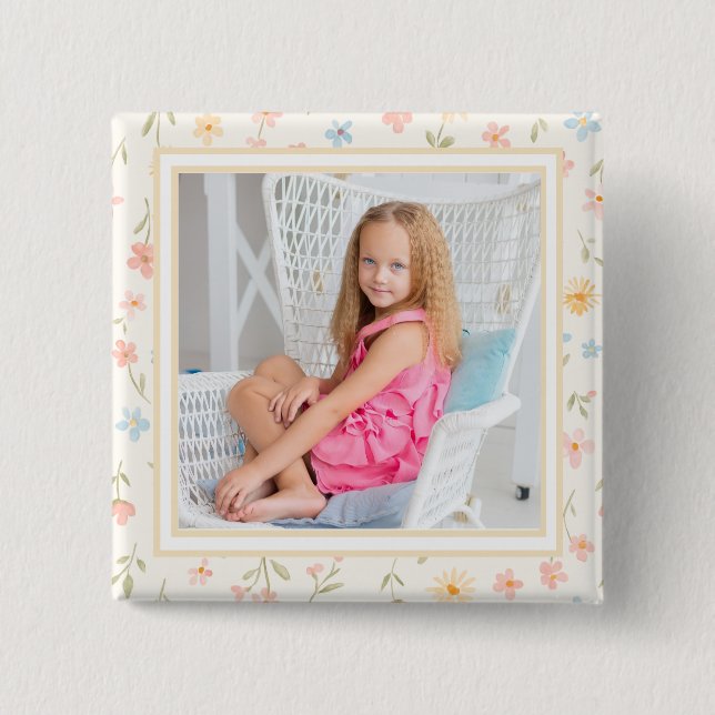 Beautiful Floral Kid Photo Button (Front)