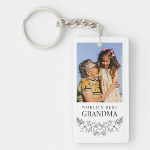 Beautiful Floral Line Art Best Grandma Photo Key Ring