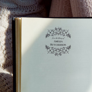 Beautiful Floral Line Art Book Plate Self-inking Stamp