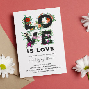 Beautiful Floral Love Is Love Lesbian Wedding Invitation