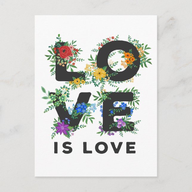 Beautiful Floral Love Is Love Pride Postcard (Front)