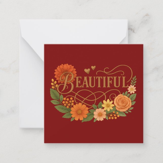 Beautiful Floral Mini Note Card | Elegant Orange  (Front)