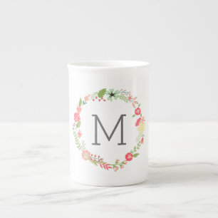 Beautiful Floral Monogram Bone China Mug