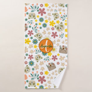 Beautiful floral monogram girly feminine white bath towel