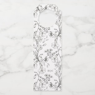 Beautiful Floral Monogram Sketched Wedding Bottle Tag