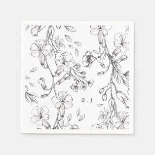 Beautiful Floral Monogram Sketched Wedding Napkin