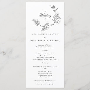 Beautiful Floral Monogram Sketched Wedding Program Programme