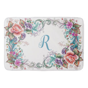 Beautiful Floral  Monogrammed Bath Mat