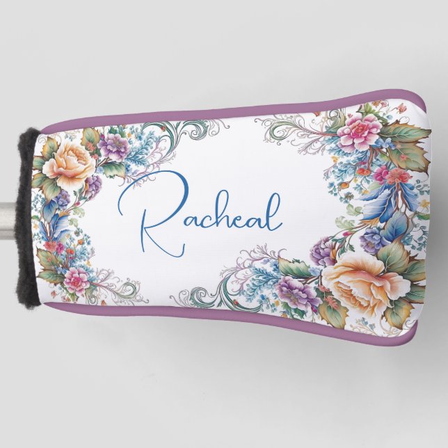 Beautiful Floral Monogrammed  Golf Head Cover (Front)