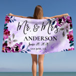 Beautiful Floral Mr & Mrs Wedding or Anniversary  Beach Towel<br><div class="desc">Introducing the most beautiful and unique wedding or anniversary gift idea for the special couple in your life! These Mr & Mrs beach towels are the perfect way to commemorate their special day and honeymoon. Whether they're newlyweds or celebrating many years together, these towels will be a cherished reminder of...</div>