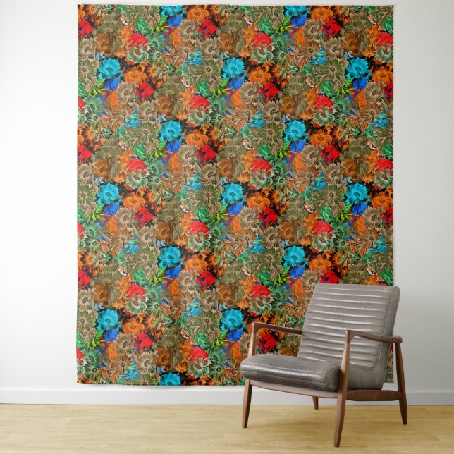 Beautiful Floral Multicolored Pattern Red Blue  Tapestry (In Situ)