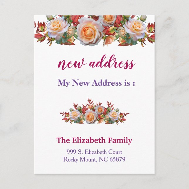 Beautiful Floral New Address Moving Announcement (Front)