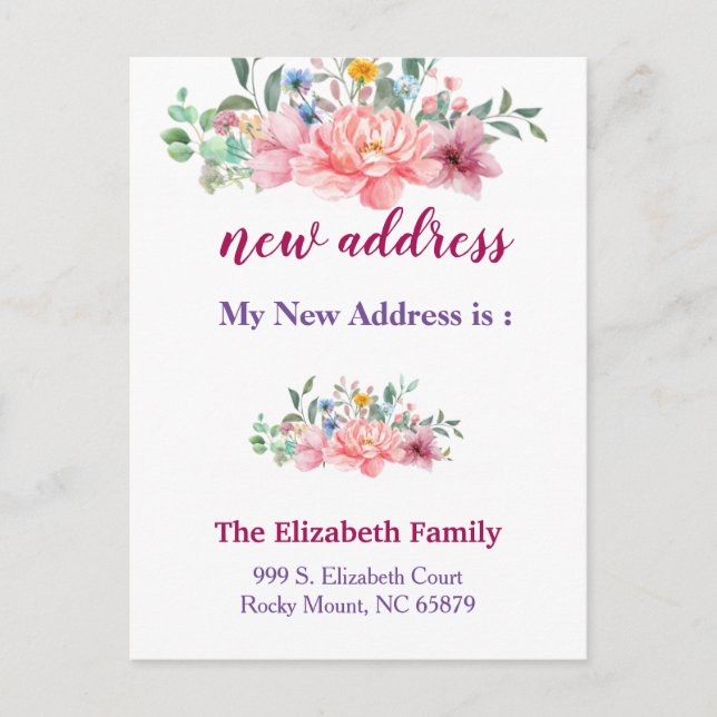 Beautiful Floral New Address Moving Announcement (Front)